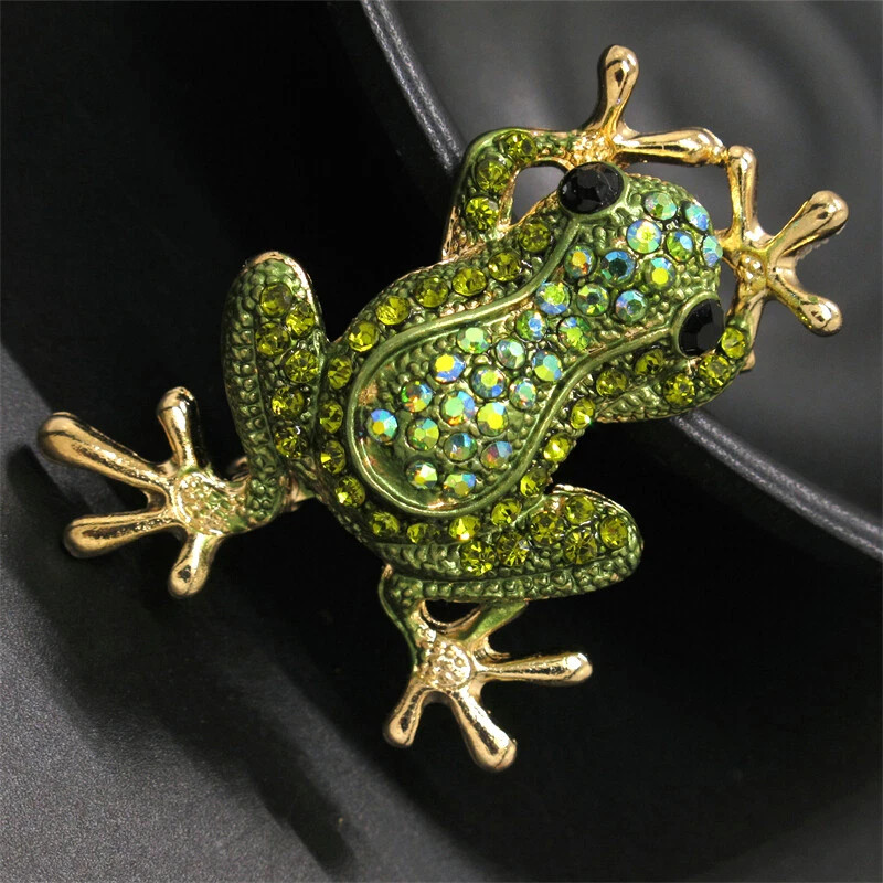 New Fashion Women Green Rhinestone Lovely Frog Crystal Charm Brooch Pin Gift