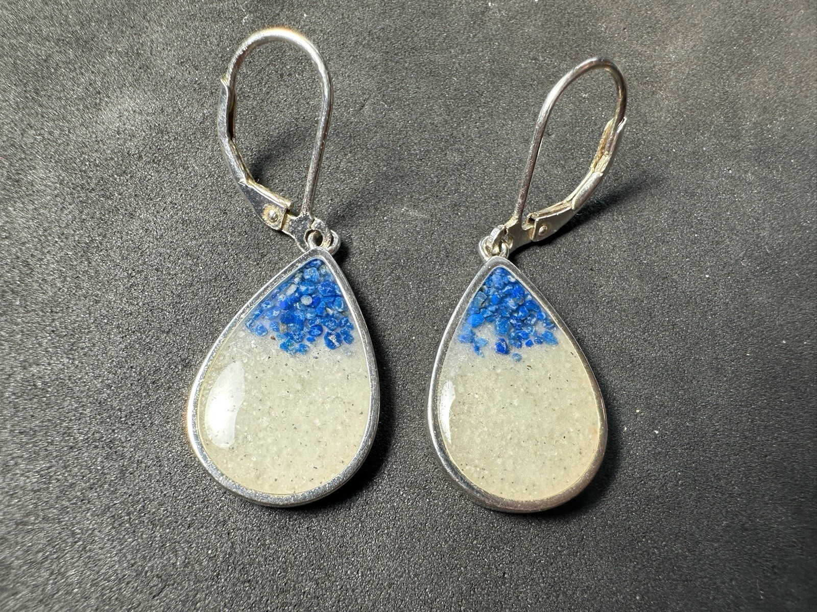 6.00g Vintage Sterling Silver 925 Teardrop Dangle Earrings Blue Speckled Inlay M