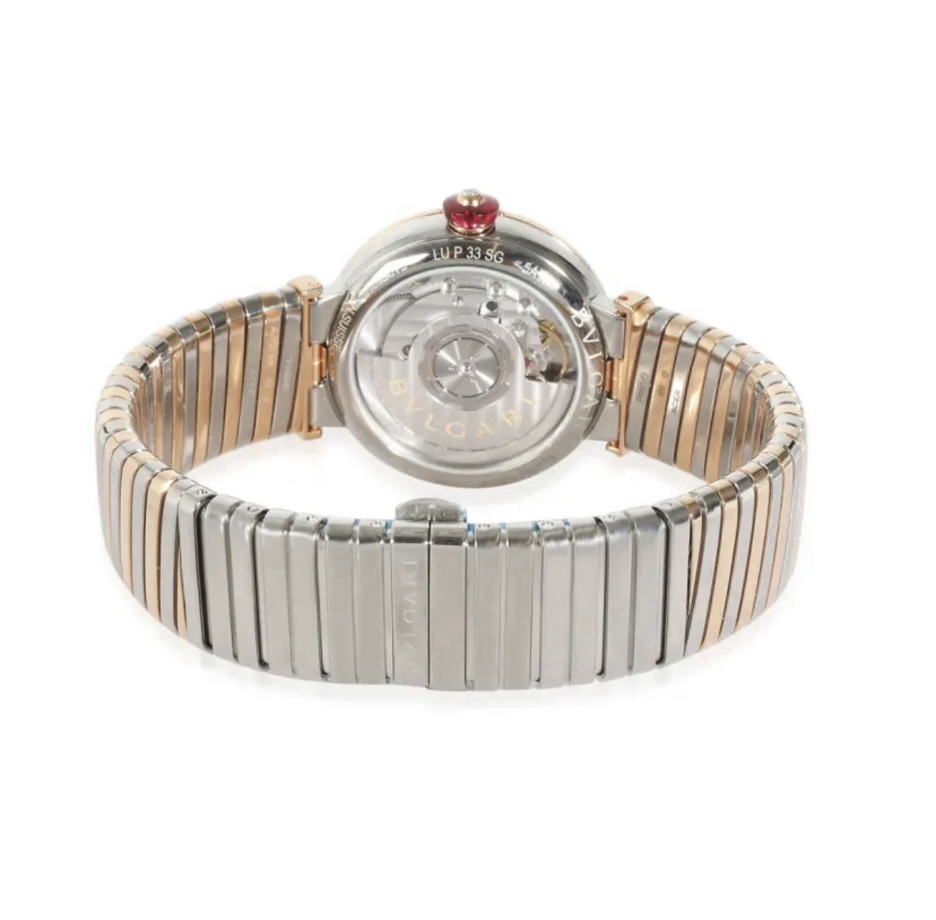 Bvlgari Lvcea Tubogas 33mm Two-Tone Diamond Bezel Red Dial Ref. 103123 FULL SET