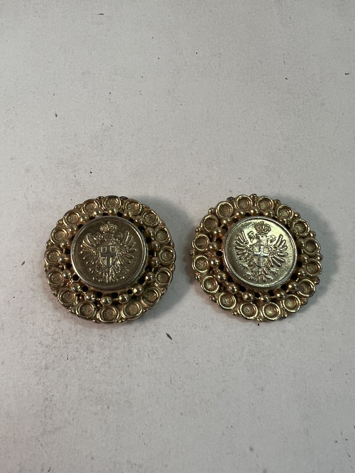 Vintage Gold Tone Crest Shield Crown Eagle Statement Shoe Clips