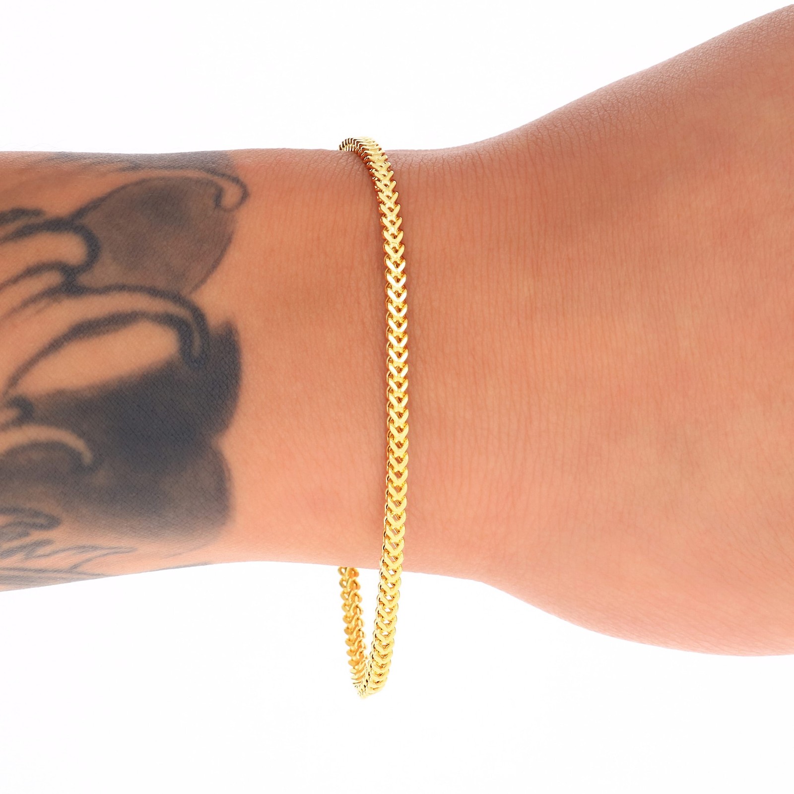 14k Yellow Gold 2.5mm Franco Box Bracelet Chain Mens Womens 7″ 7.5″ 8″ 8.5″ 9″