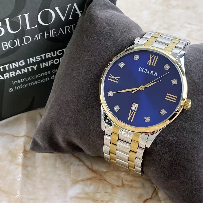 Bulova Classic 98D130 Blue Dial Gold Silver Bracelet Men Quartz Watch 40MM New