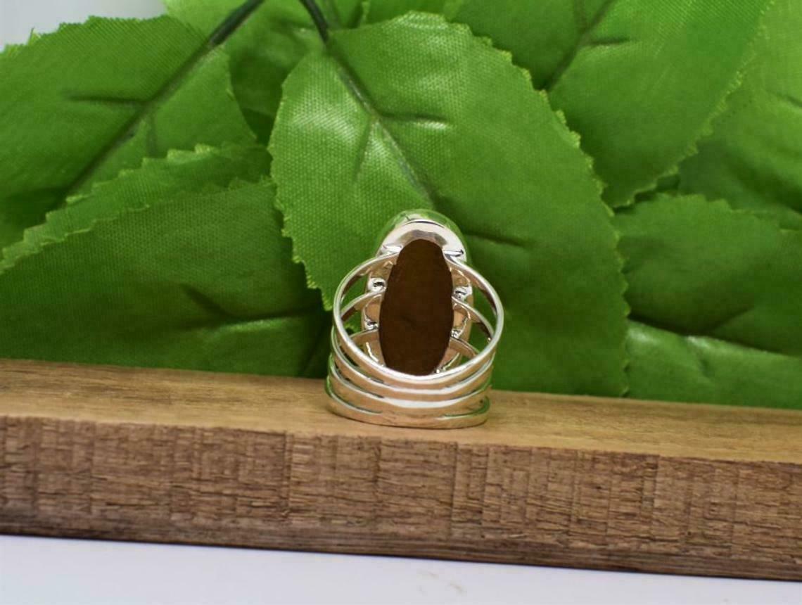 Simple Tiger Eye Ring 925 Silver Oval Gemstone Jewelry Triple Band Ring Gift Her