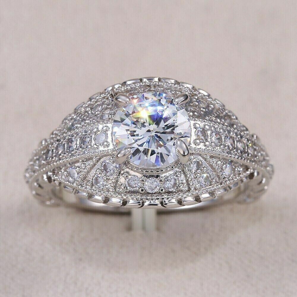Ethnic Vintage Style Ring 1.8CT CZ Elegant Christmas Gift Ring 925 Silver plated