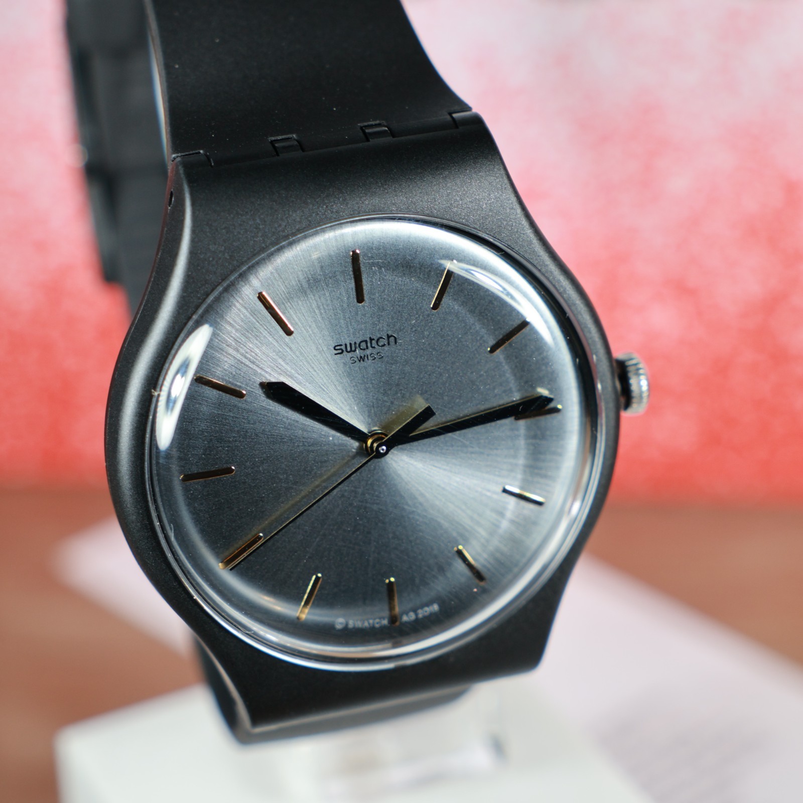 New Swiss Limited Swatch BackToBlack 41MM Matte Black Gray Gold Colored SUOB173