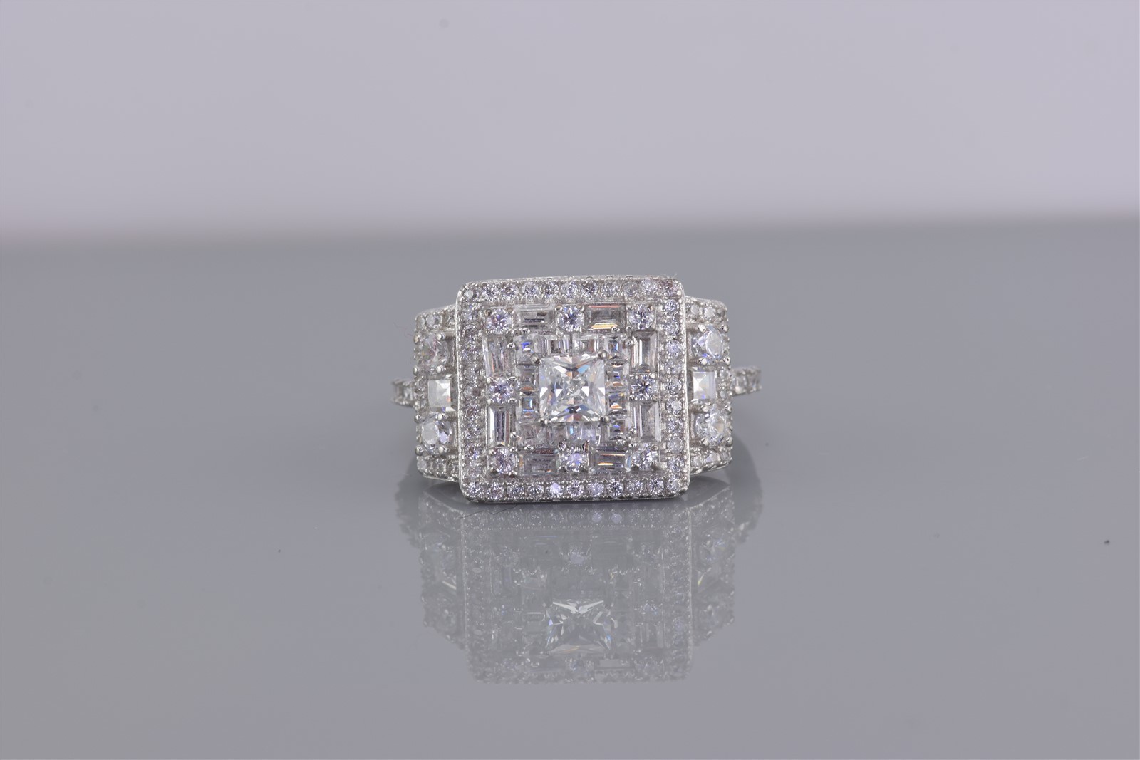 Fuzion Creation Sterling Silver Cubic Zirconia Statement Band Ring FZN 925 Sz: 9
