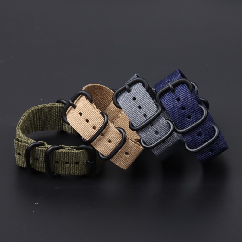 Quality One Piece Thicked Nylon Canvas Watch Band Strap 18/20/22/24mm Five-ring