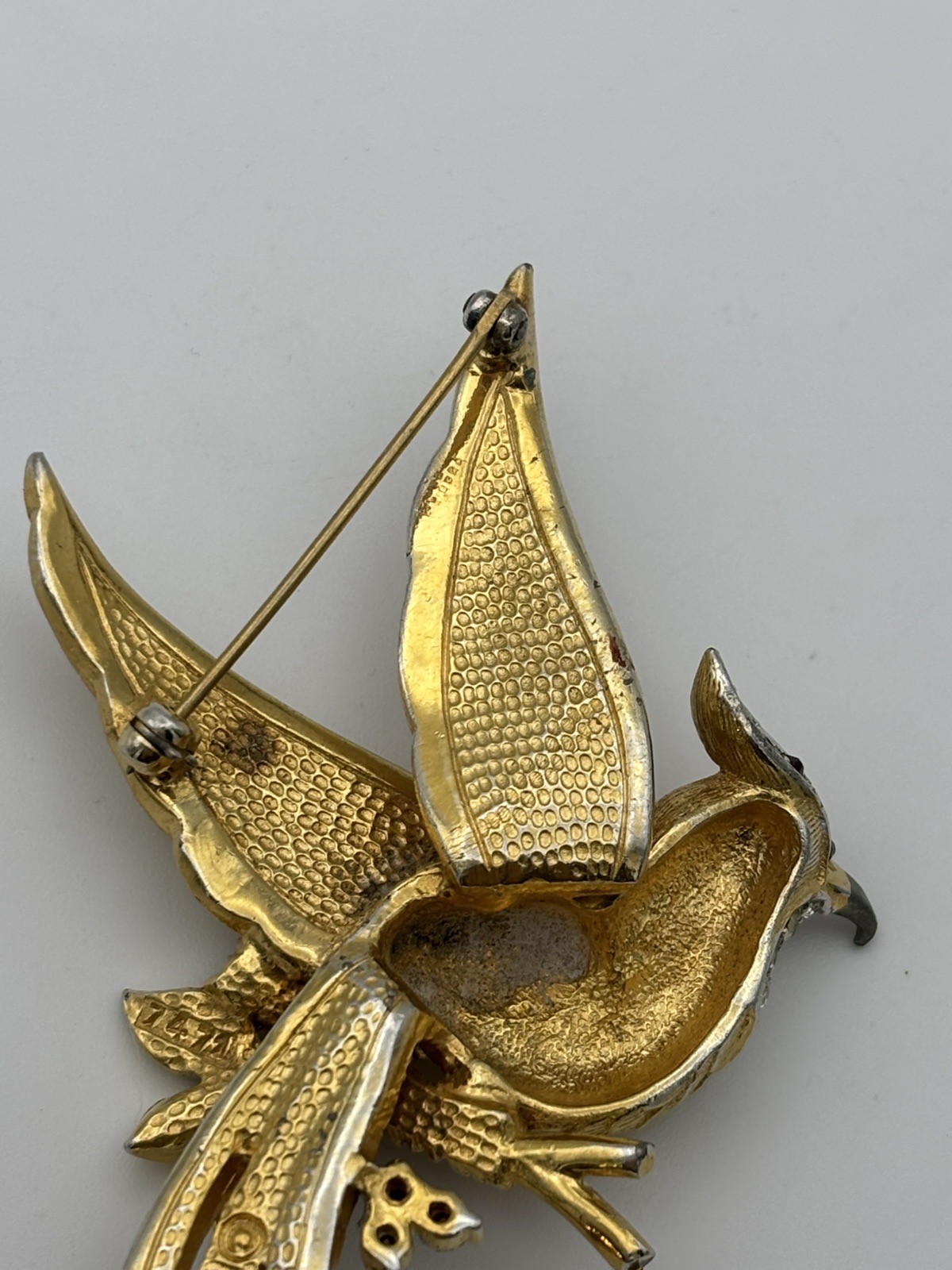 Vintage As-is Marcel Boucher Bird of Paradise Brooch Pin Gold Plated Rhinestones