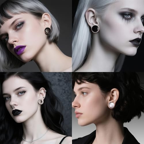 2 Pairs Glass Ear Stretching Kit 0g to 3/4″ Plugs & Tunnels Set 10mm(00G) Black