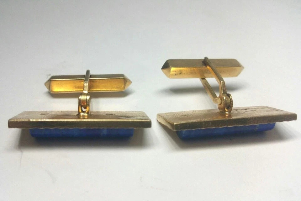 14K Yellow Gold Lapis Lazuli Large Cuff Links 21 Grams