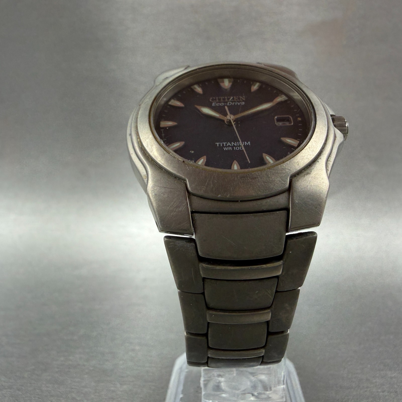 Citizen Eco-Drive Watch Men 36mm Black Dial titanium Date E111-K006350 Runs