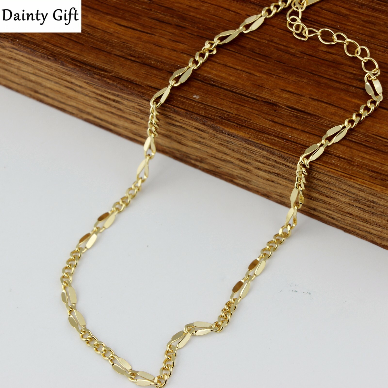Women / Girl 925 Sterling Silver Gold Figaro Link Chain Anklet Bracelet 8-9.5″