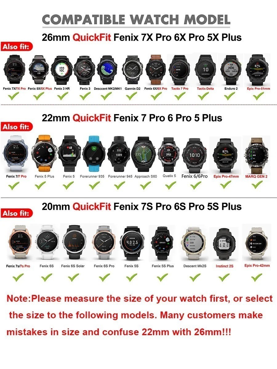 For Garmin Fenix 3 5X 6 Pro 6X 7 7X Sapphire Quickfit Silicone Watch Band Strap
