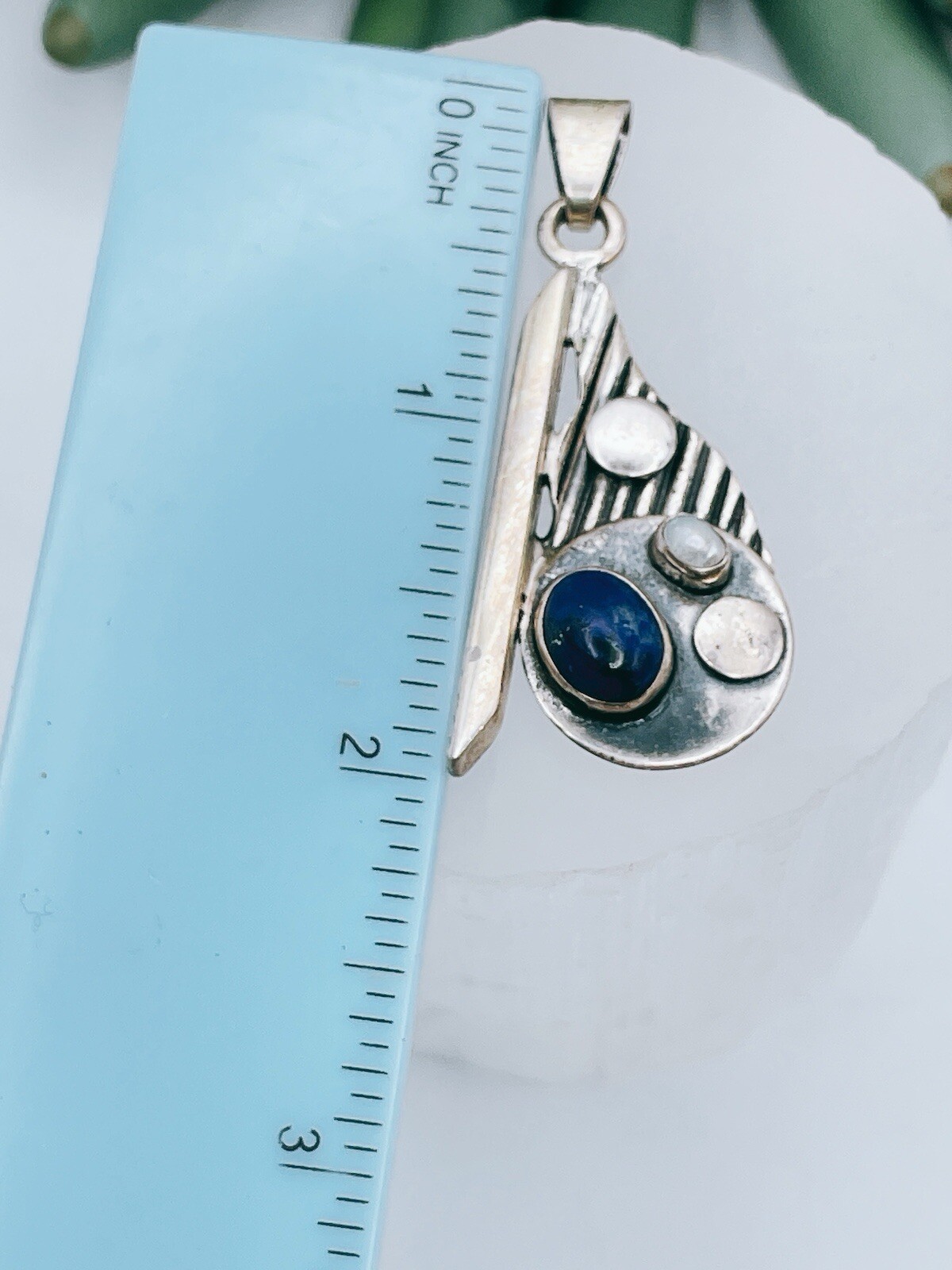Sterling Silver 950 Lapis Lazuli Pendant Modern Style Glam Fashion Unique DEM950