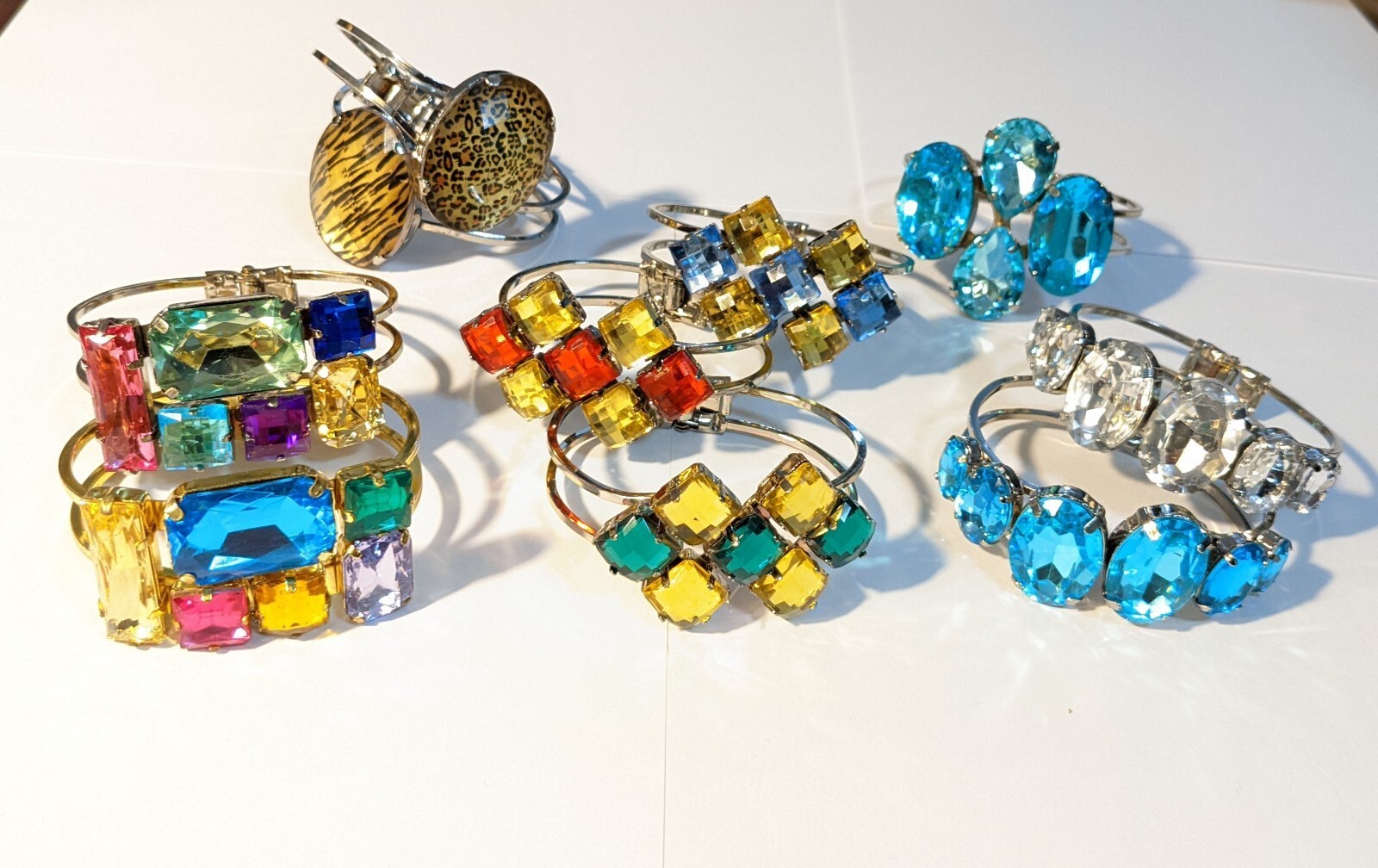 Geo Bangle Colorful Open front Geo Blue White Animal Print Bangle Bracelet 6 pc
