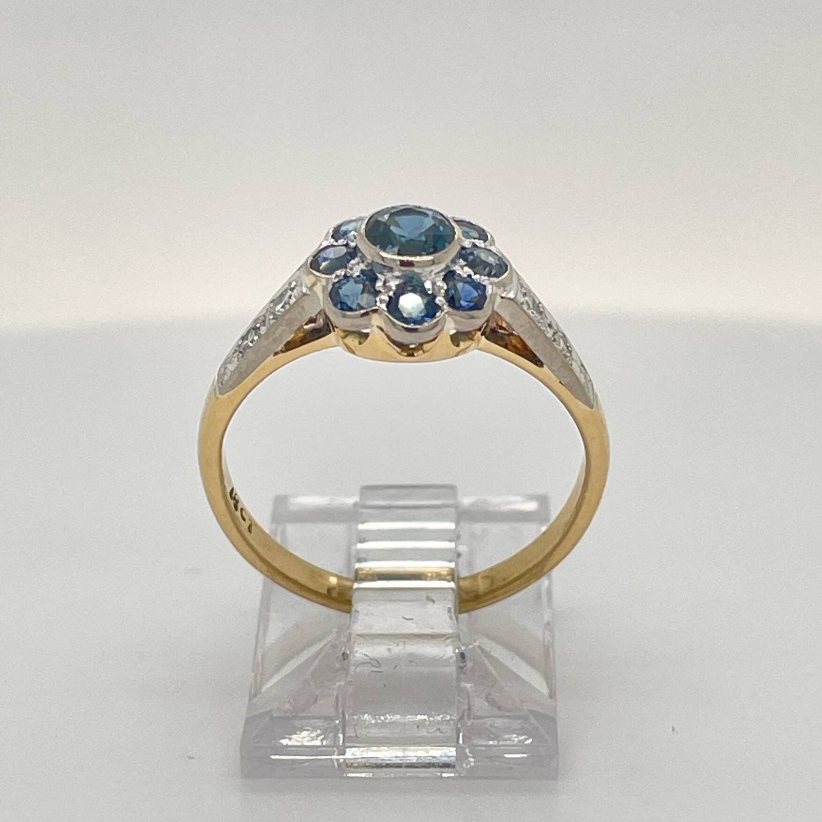 Vintage 18k Yellow & White Gold Sapphire Floral Diamond Ring Size 4 3/4 – 2.4 Gr