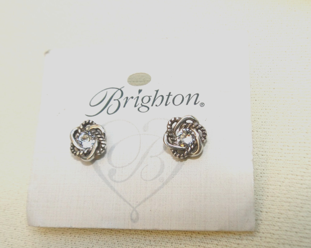 NWT Brighton Love Knot Silver Clear Crystal Mini Post Earrings
