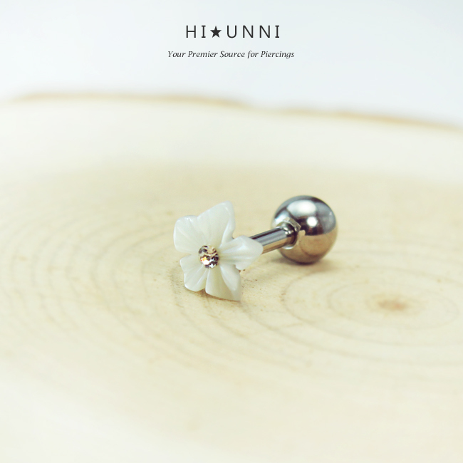 16g Mother of pearl flower cartilage earring, helix conch tragus ear stud, 1pc