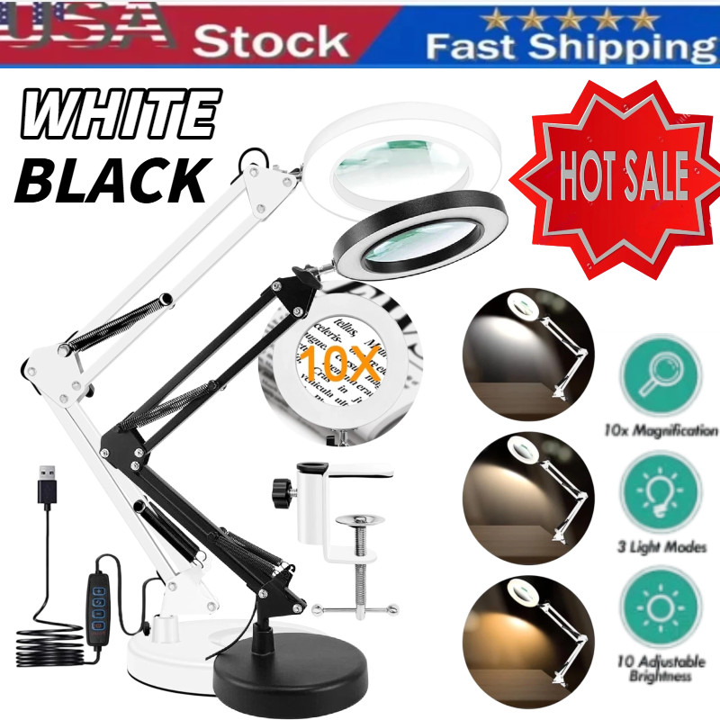 10X Magnifying Glass with LED Light Magnifier Crafts Reading Desk Stand Lamp NEW