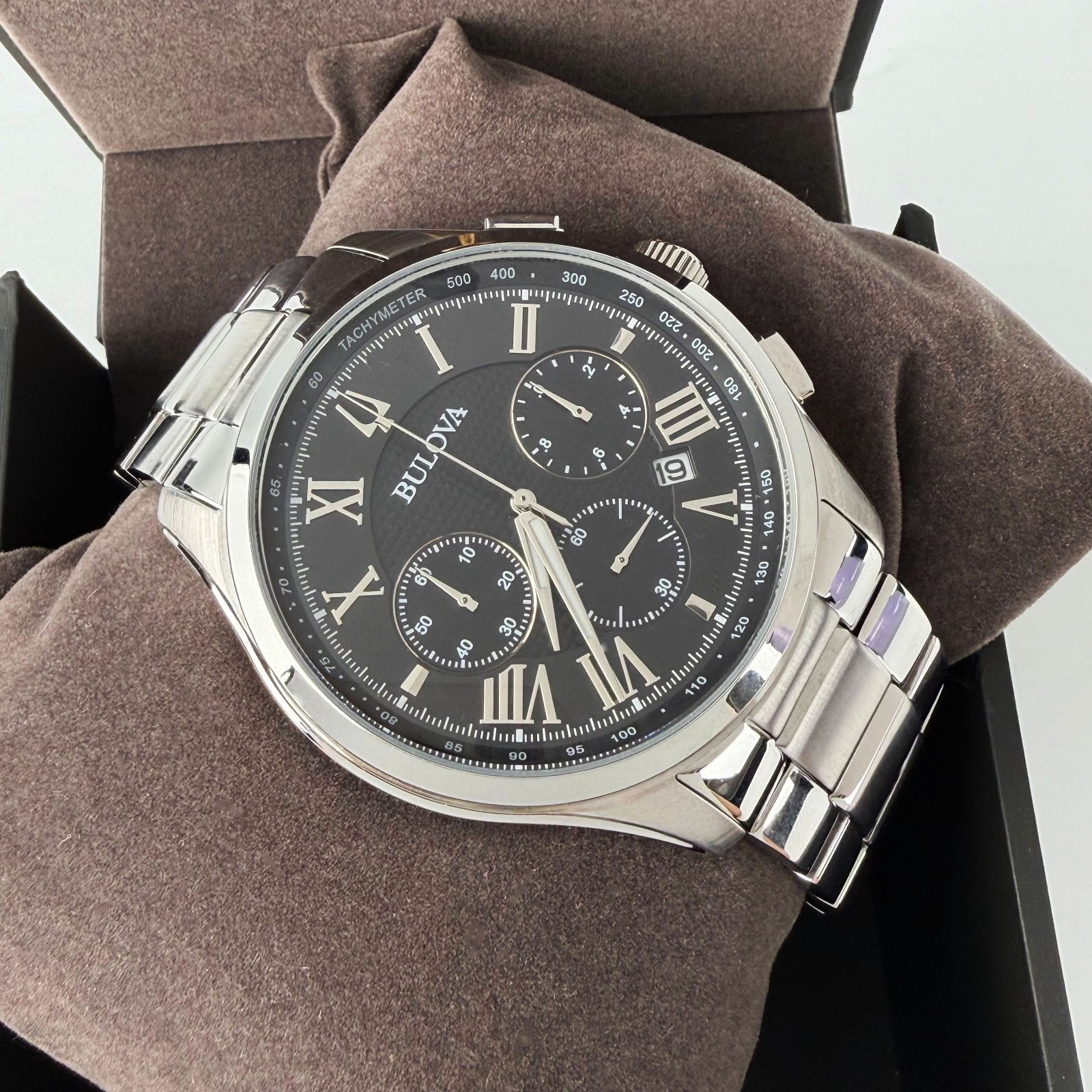 New Bulova Men’s Wilton Chronograph Quartz Watch Black Dial 96B288 46.5 mm