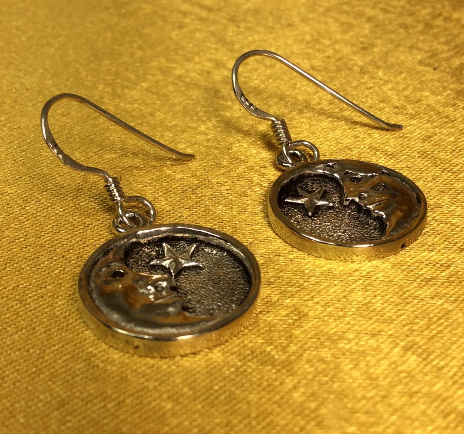 Peter Stone 925 Sterling Silver Moon Dangling Earrings Signed PSCL Fine Jewelry