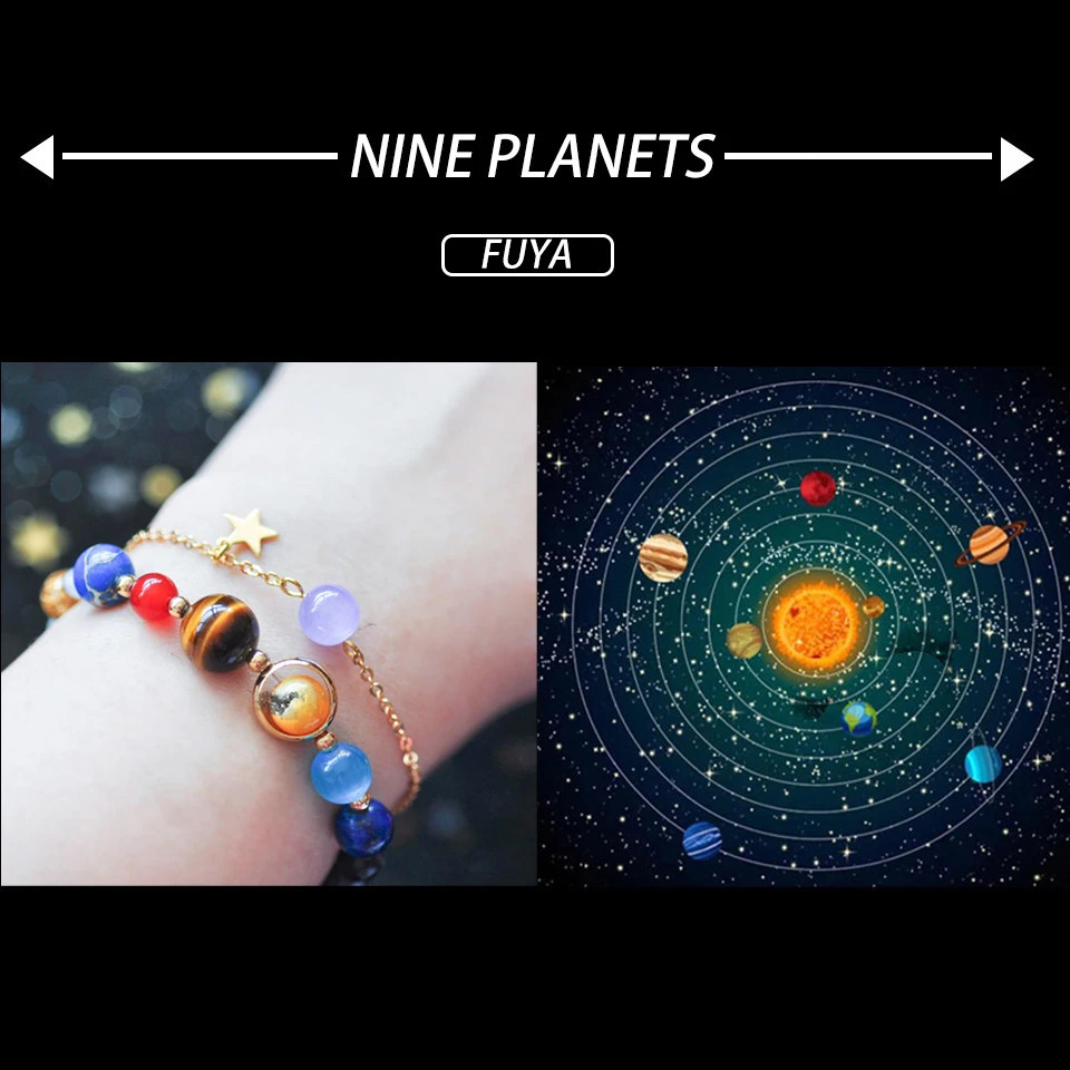 Stone Beaded Bracelet Solar System Planet Round Beads Unisex Bracelet Jewelry