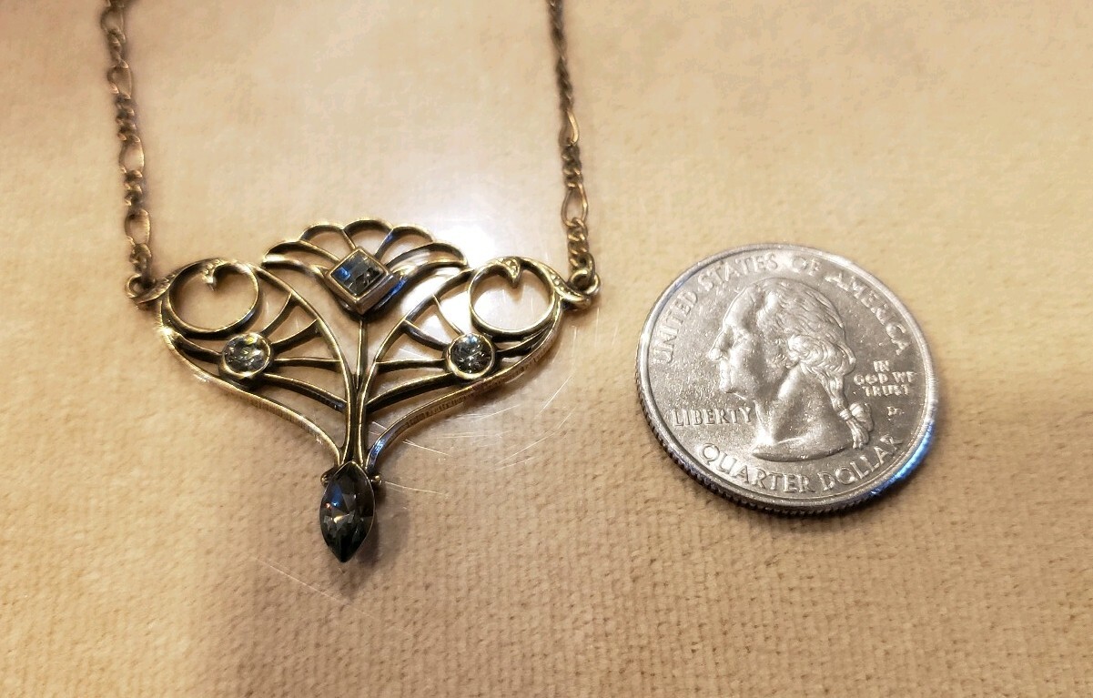 18″ ANTIQUE REPRODUCTION FILIGREE NECKLACE W/RHINESTONES, BRONZE FINISH