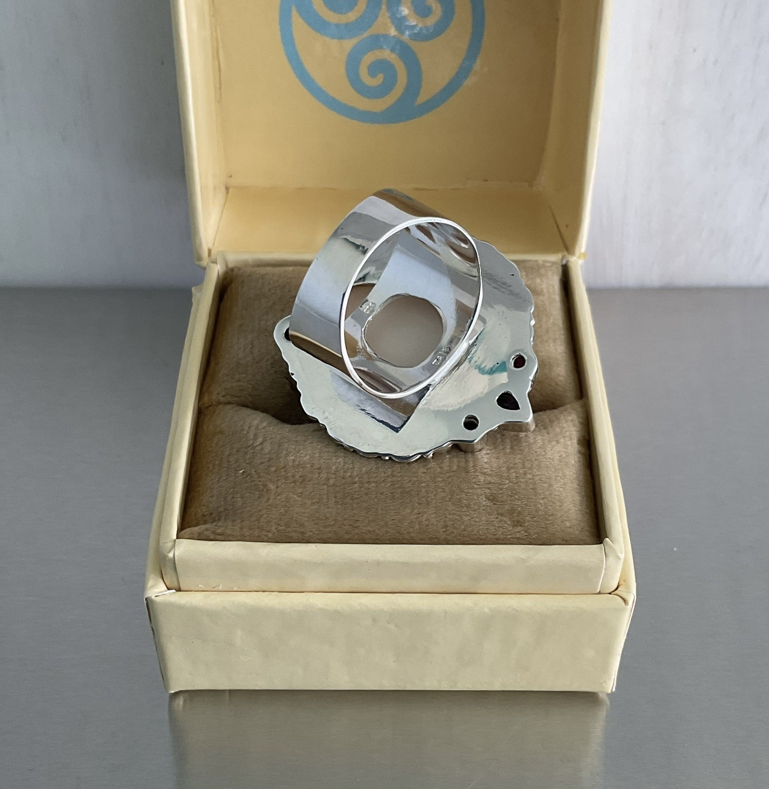 Sajen Silver Carved Goddess Ring Multi Gemstones 925 Sterling Silver Size 9