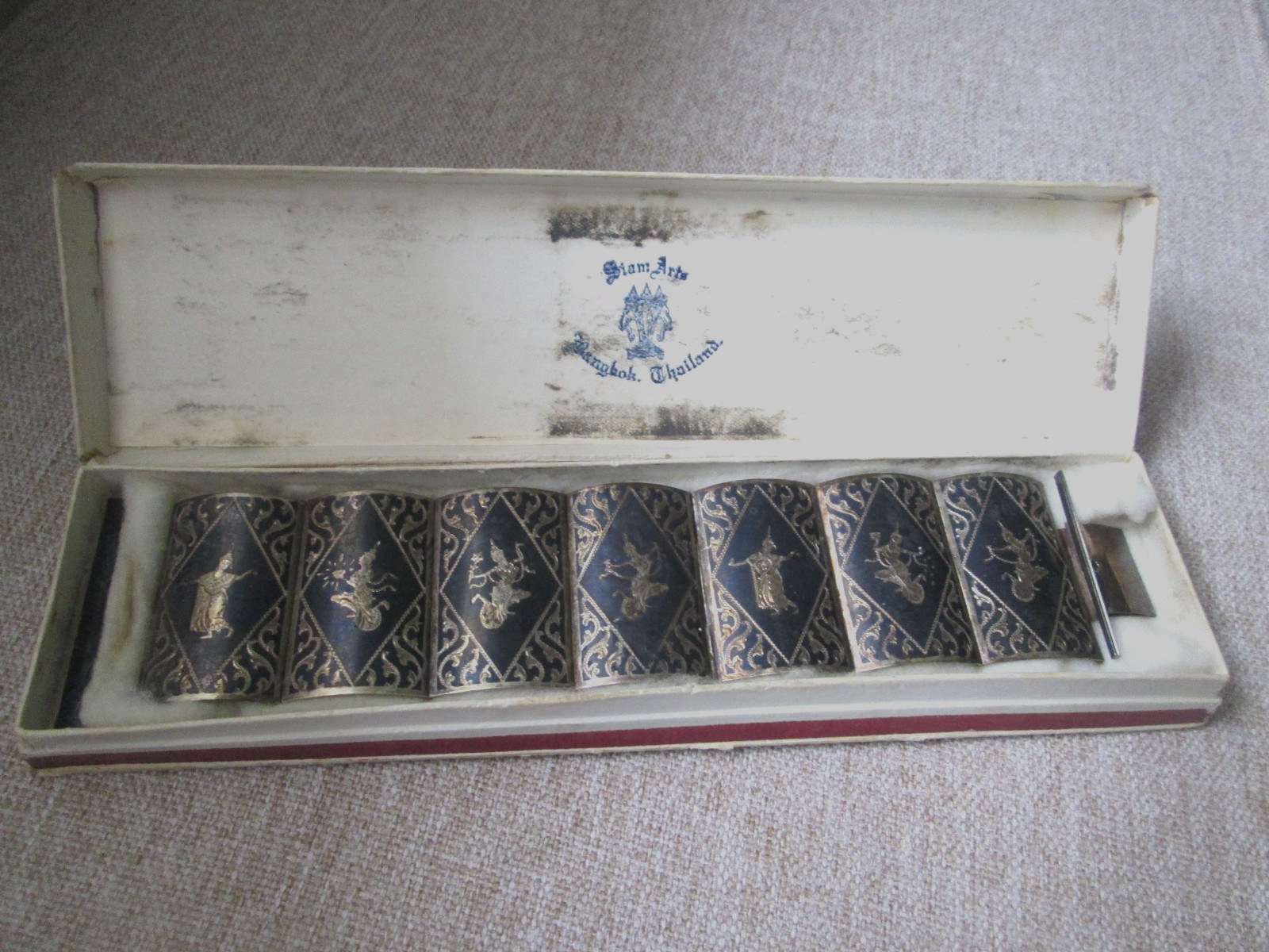 Vintage Siam Sterling Silver Niello Panel Bracelet Boxed Bangkok Thailand 925
