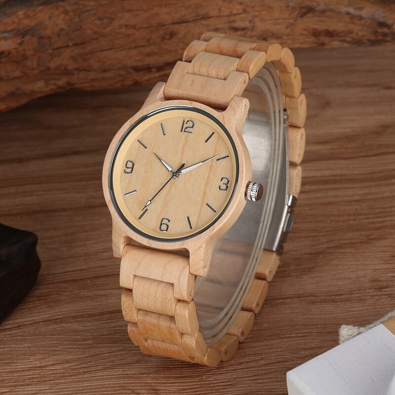 Unisex’s Watch Handmade Wood Quartz Watches for Men Women Natural Wooden Band