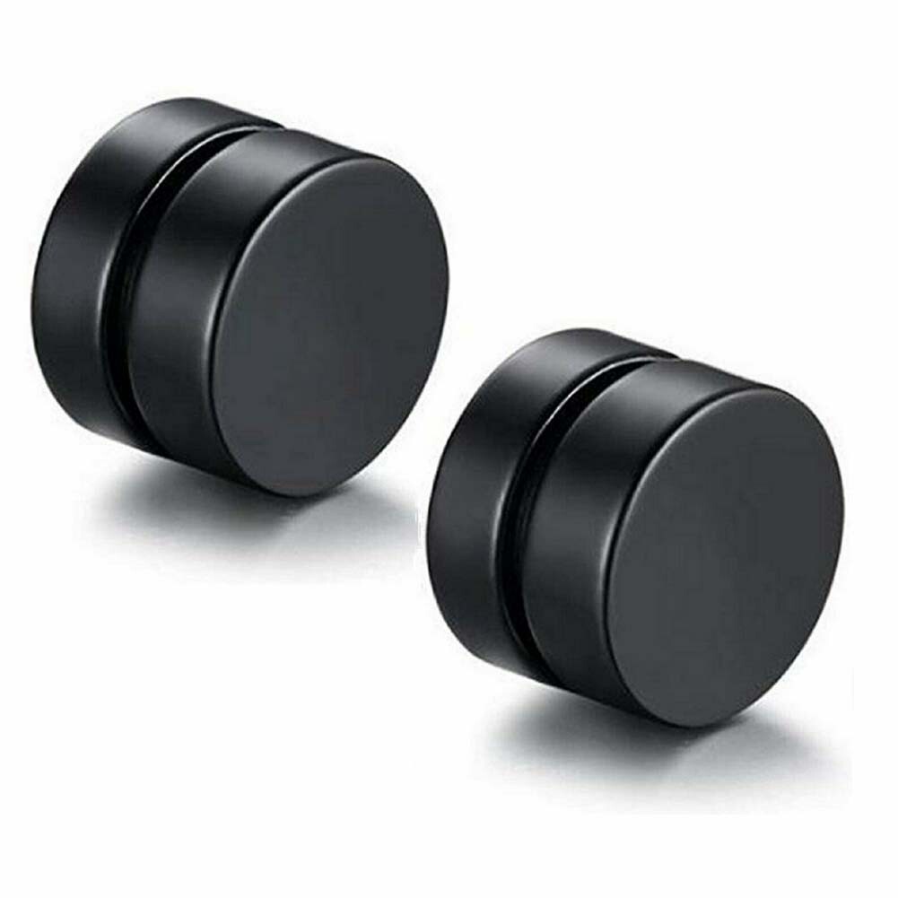 Magnetic Black Circle Non-Piercing Clip Earrings Fake Ear Gauges for Men Women