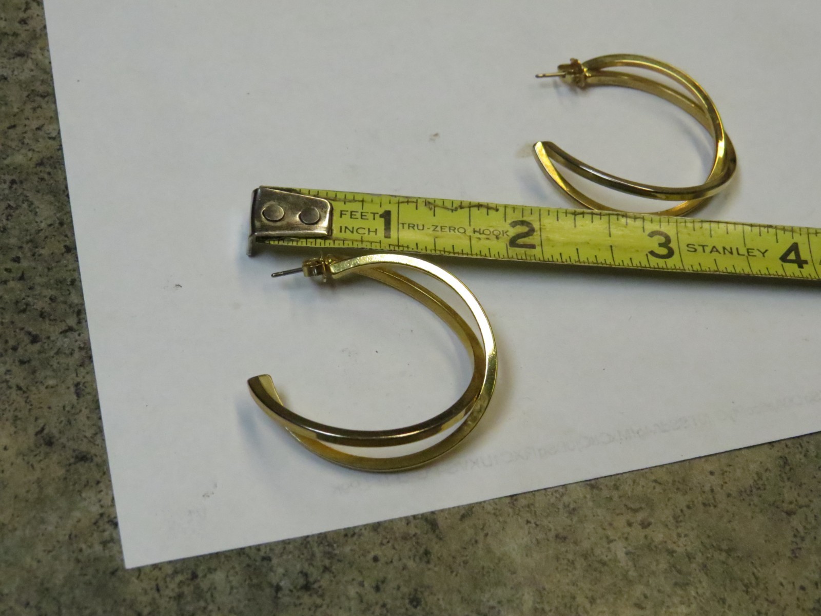 Vintage Gold Tone Metal Intertwined Hoop Dangle Drop Earrings Butterfly Closure