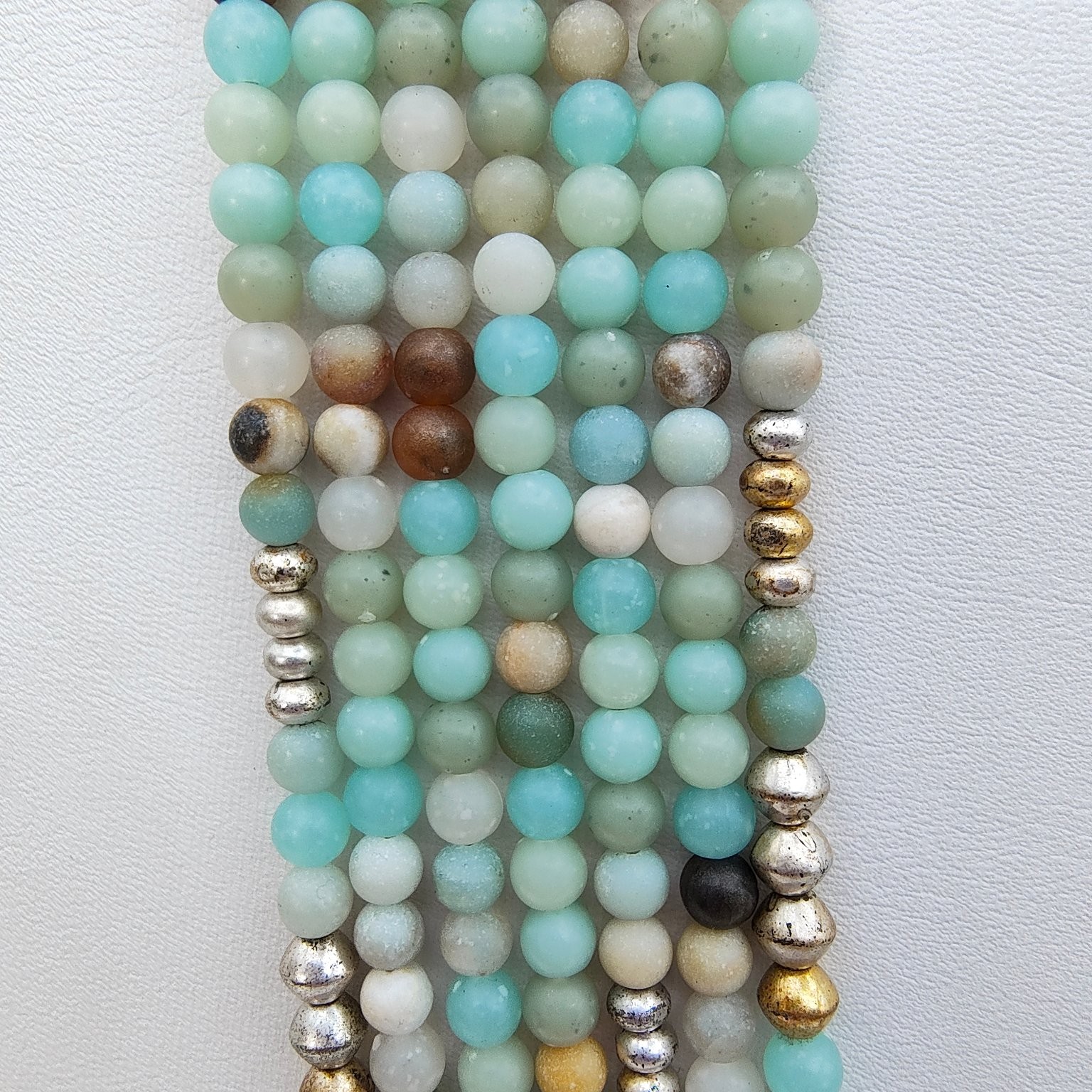 Boho Multi-Strand Beaded Necklace 18″ Amazonite Jasper Silver Tone Statement