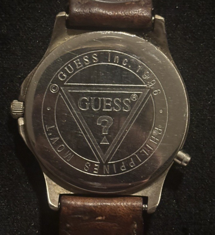 Vintage Guess Indiglo Watch Women Two Tone Round Brown Leather Braided Band 35mm