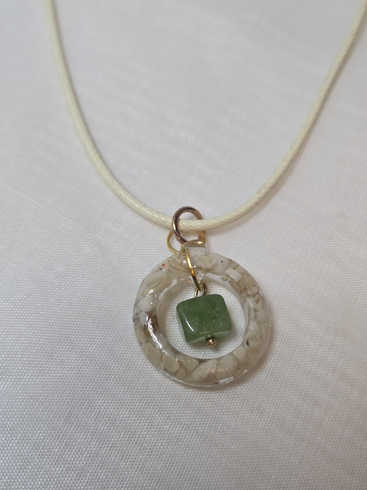 Handmade Raw Peridot & White Coral Resin Necklace August Birthstone Gemstone