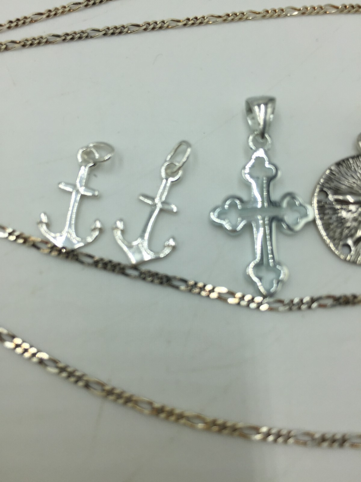 Sterling Silver Necklace W/ 5 Charms,Anchor,Cross,Starfish,Less Than 5 Grams,Z8