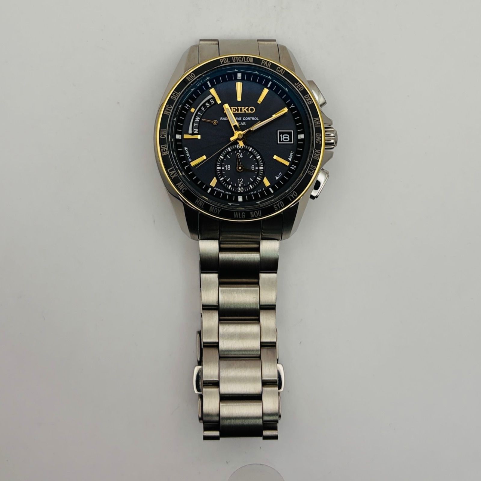 (T815) Excellent Condition Normal Operation SEIKO Radio Solar BRIGHTZ World Time