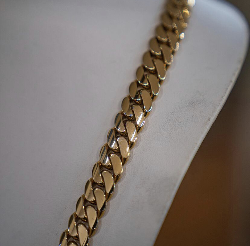 Cadenas de Plata ® Chapada en Oro 14K Para Hombre Cadena Cubana Joyería Fina