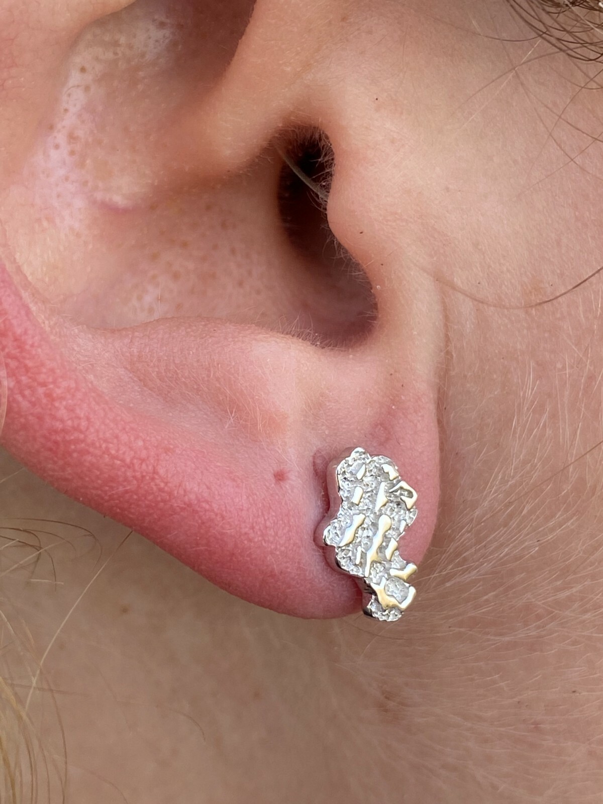 Real Solid 925 Sterling Silver Men Ladies Gold Nugget Small Earrings Plain Studs