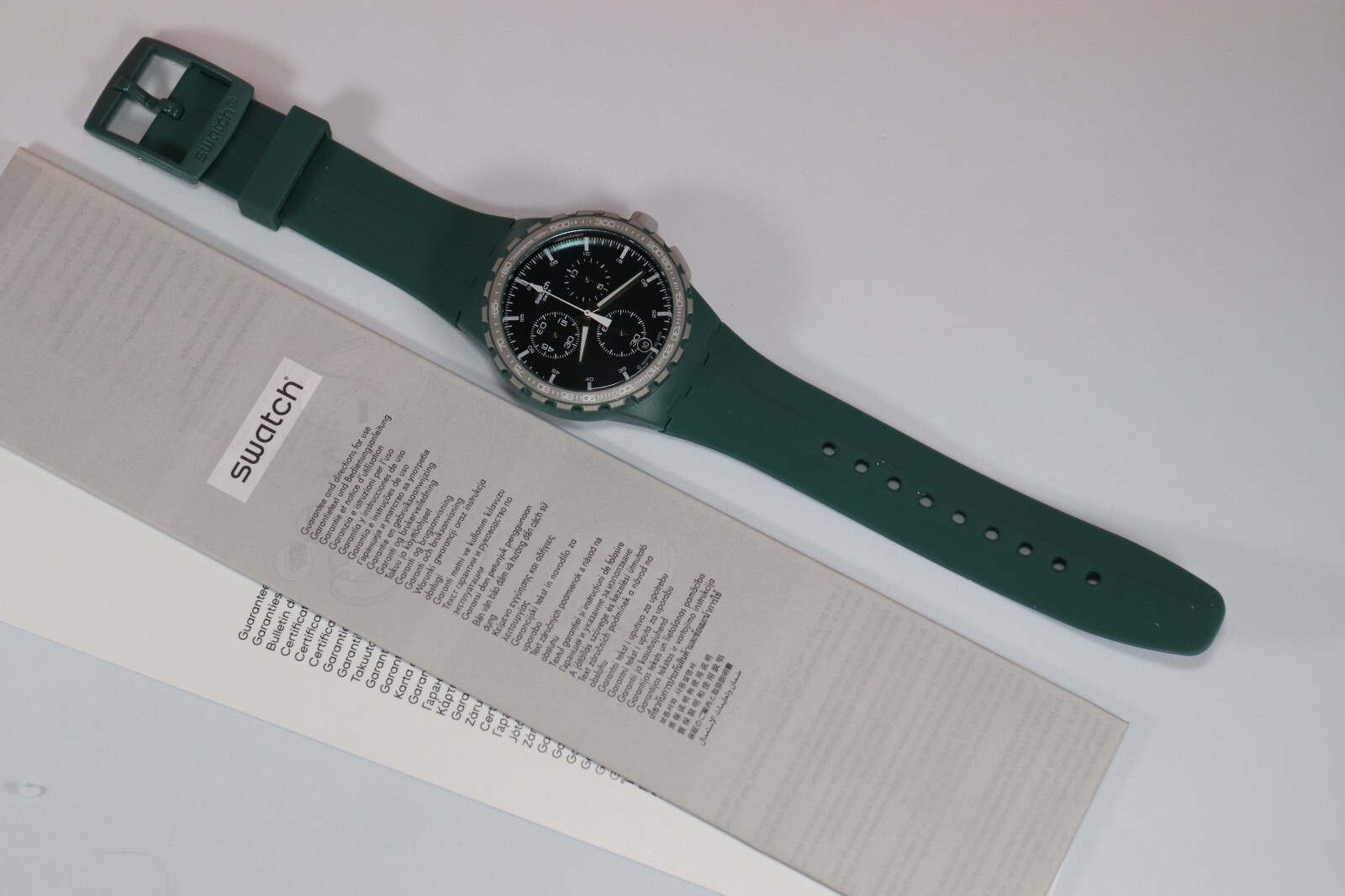SWATCH SWISS MADE RACING ROAR MEN’S CHRONOGRAPH WATCH FOREST GREEN SUSG403 42MM