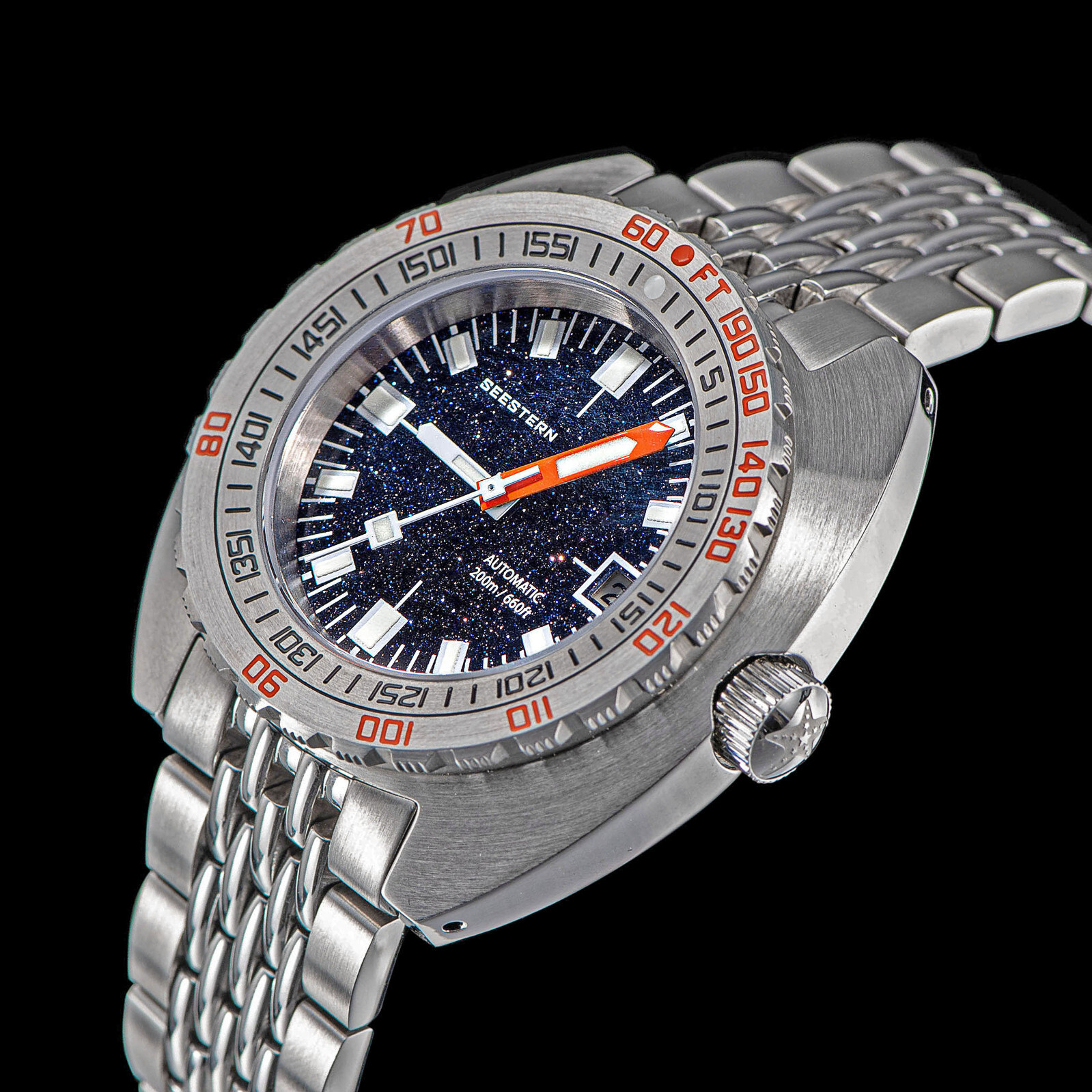 Seestern V3 42MM SUB 300T LUME DATE 200m DIVER’S Mens Watch DOX10 BlueGold Stone