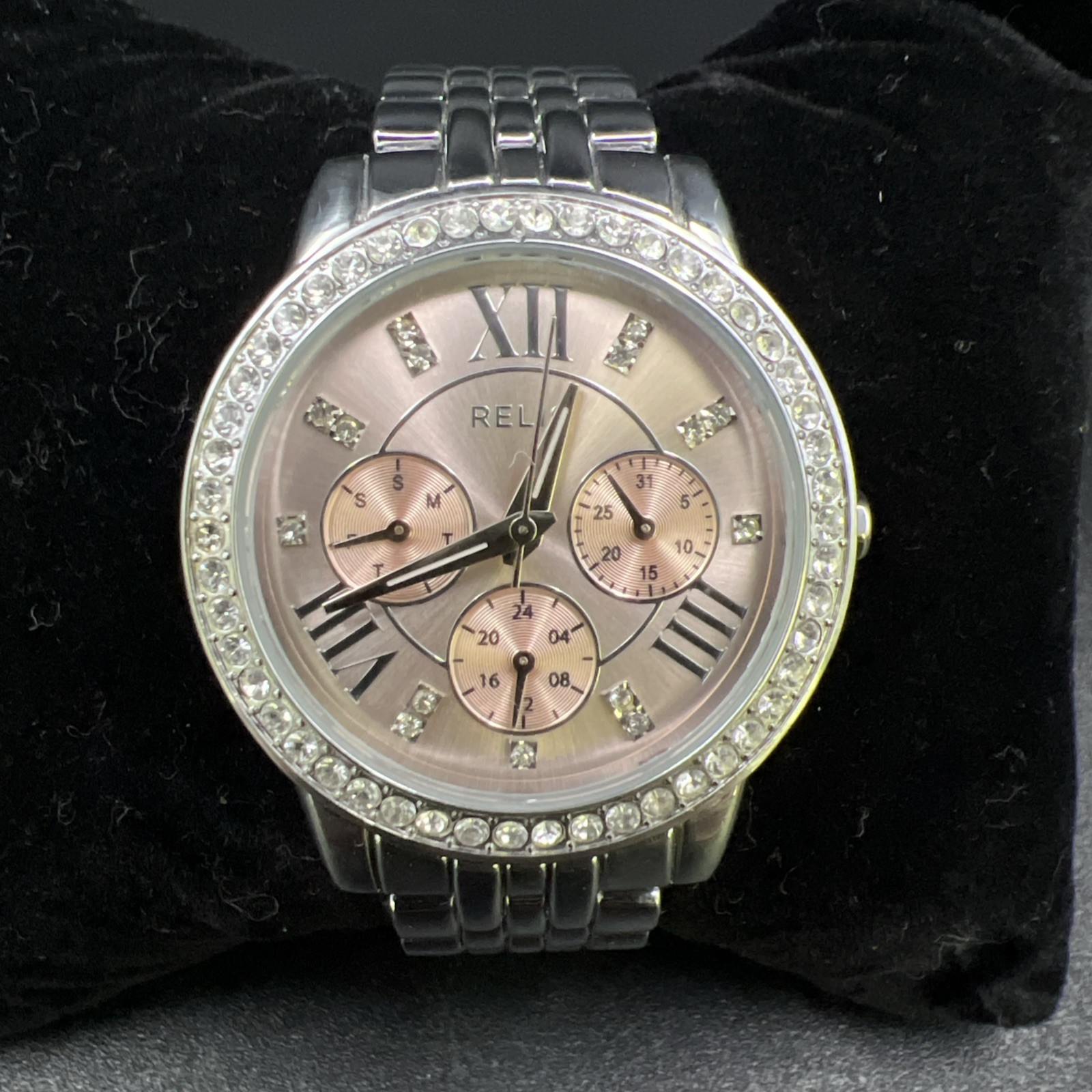 Relic Women’s ZR15752 Layla Silver-Tone 6.25” Watch (works) Pink Rose Face