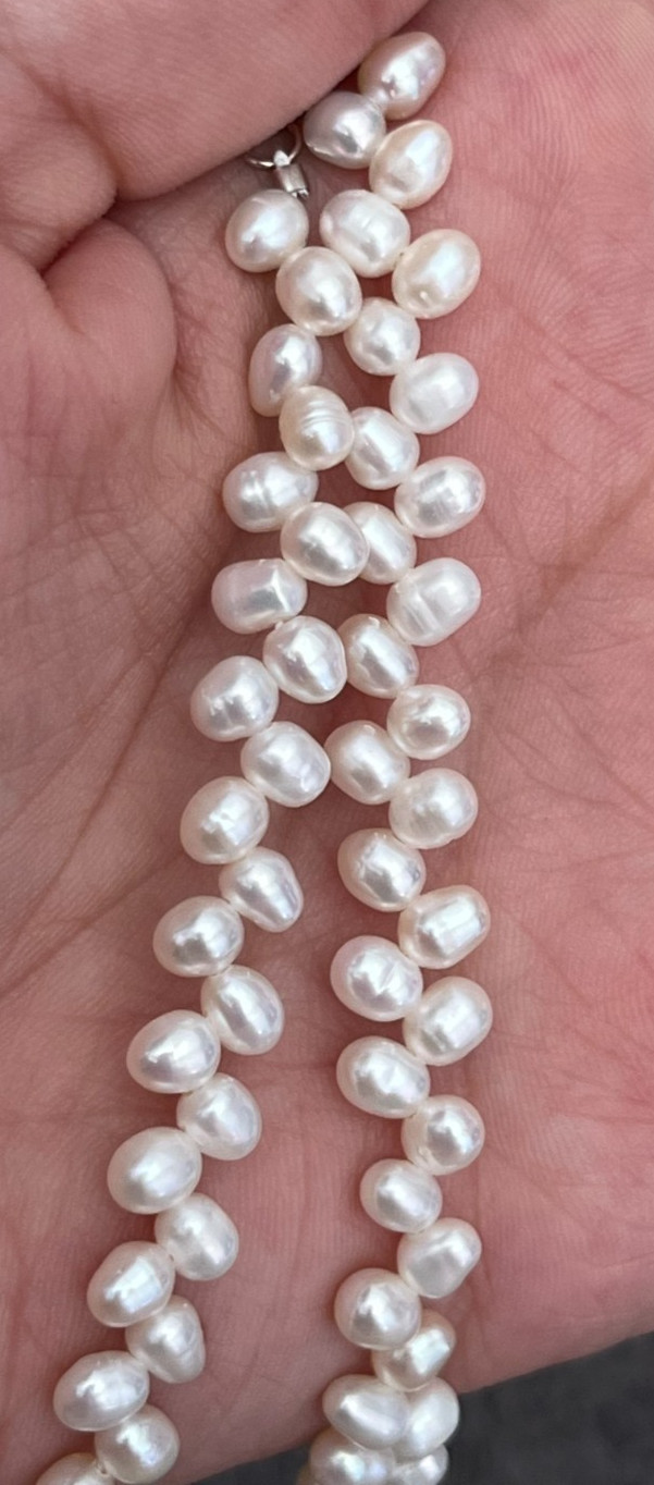 White Rice Pearl Necklace Bracelet Set S925 Woven Wheat Sheaf Braid 5-8mm