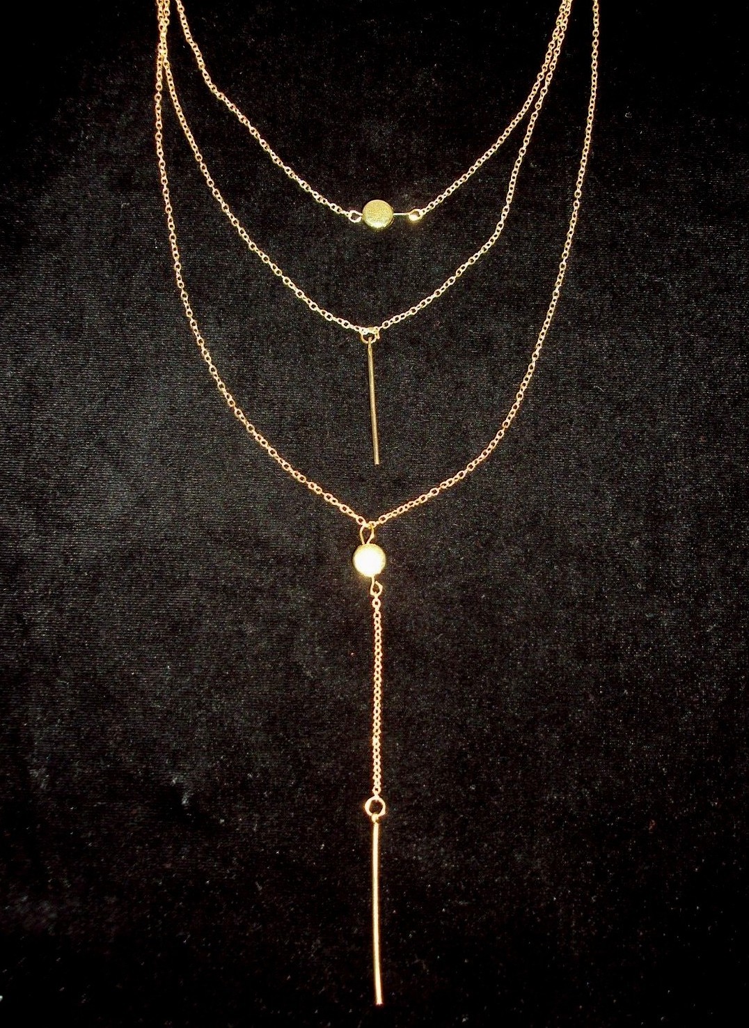 Gold Choker Necklace Lariat Layered Bar Y Drop Bar Charms Dainty Chains
