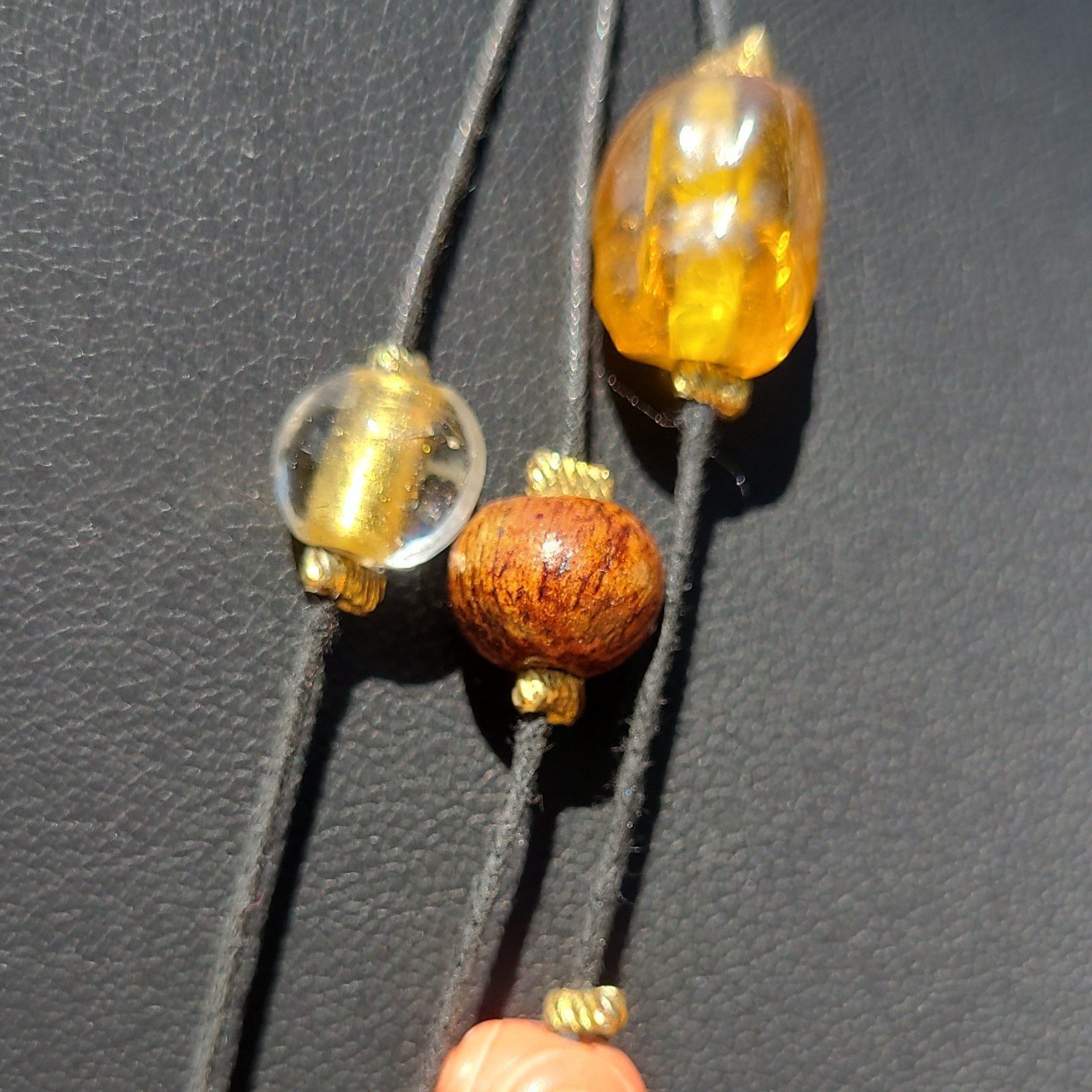 Chico Ceramics Multi-Strand Beaded Oval Pendant Necklace Brown Amber Glass.