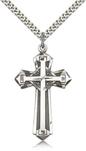 Men’s 925 Sterling Silver Cross 1 5/8 x 7/8 Pendant Religious Necklace 24 Chain