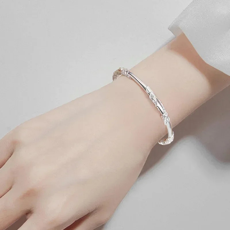 925 Sterling Silver Flower Bracelet Women Adjustable Luxury Party Jewelry