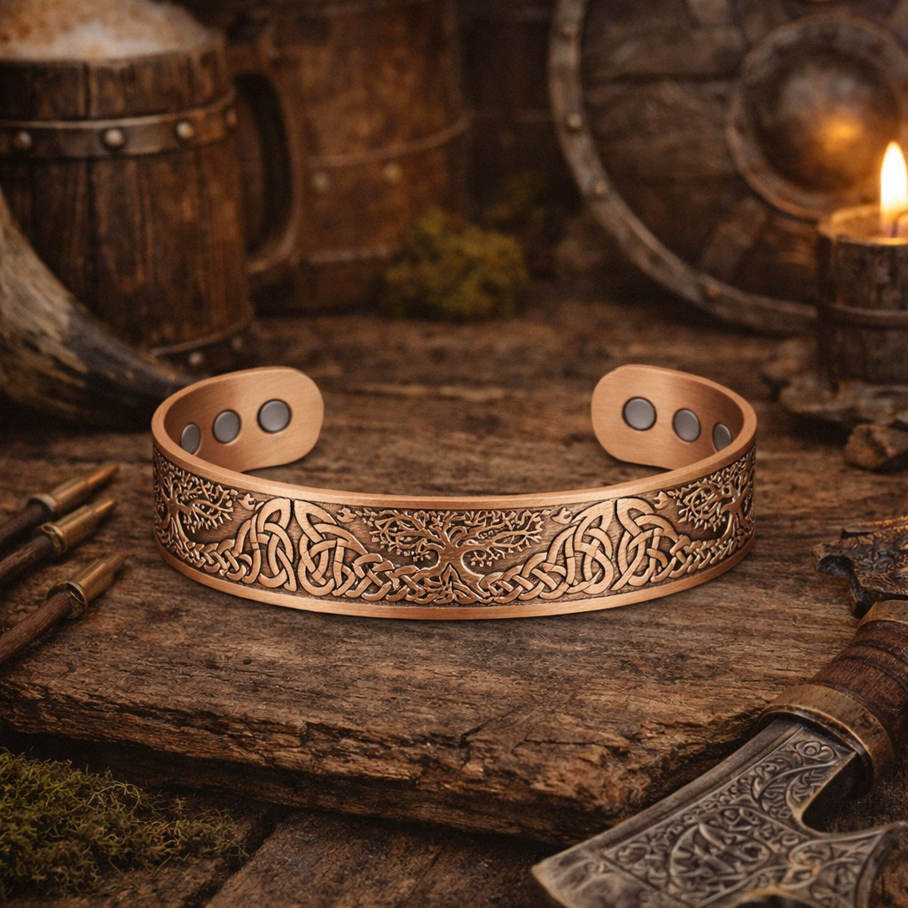 Pure Copper Magnetic 15mm Bracelet Solid Copper 6 Magnets Cuff Tree of Life