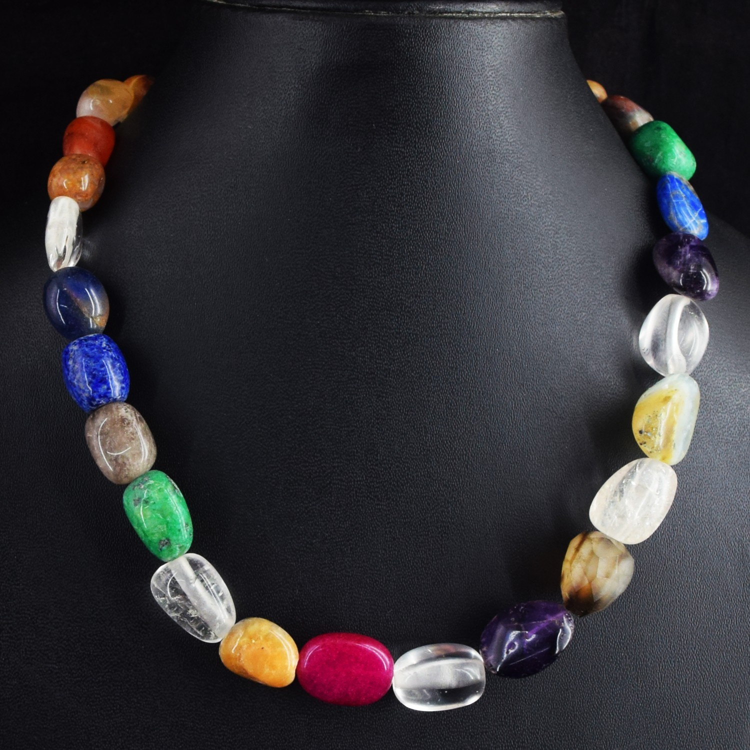 White Quartz & Lapis Lazuli 465.00 Cts Grade Selling Beaded Necklace RK 04 E774