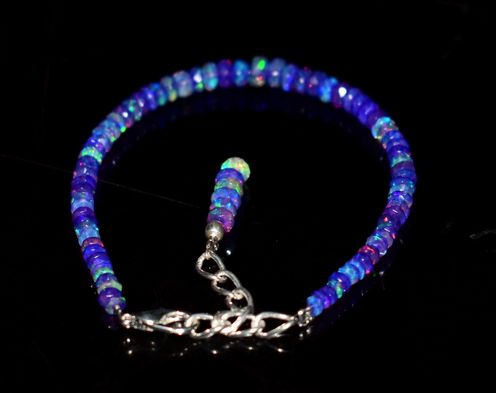 Natural Ethiopian Wello Fire Purple Opal Gemstone Faceted Beads 7″Bracelet F1452